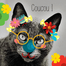Chat humoristique avec fleurs color&eacute;es